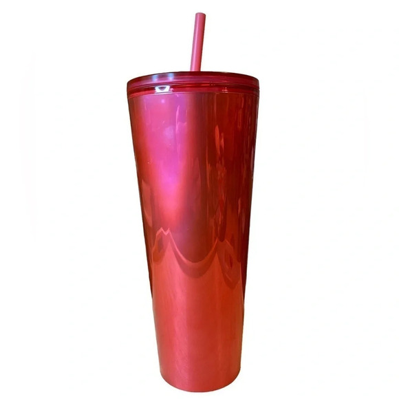 STARBUCKS Cup Tumbler Venti 24oz Shiny Ruby Red w/ Wave Pattern! Collectible NWT - Picture 4 of 6